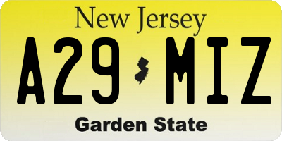 NJ license plate A29MIZ
