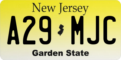 NJ license plate A29MJC