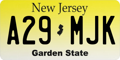 NJ license plate A29MJK