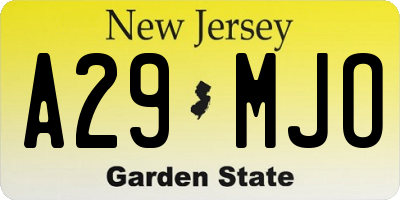 NJ license plate A29MJO