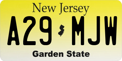 NJ license plate A29MJW