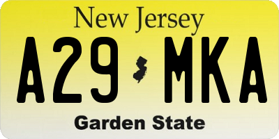 NJ license plate A29MKA