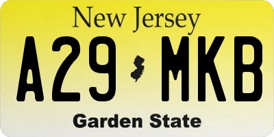 NJ license plate A29MKB