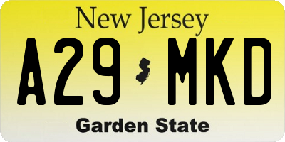 NJ license plate A29MKD