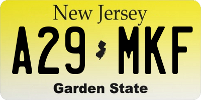 NJ license plate A29MKF