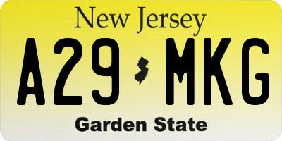 NJ license plate A29MKG