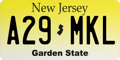 NJ license plate A29MKL