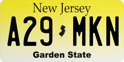 NJ license plate A29MKN