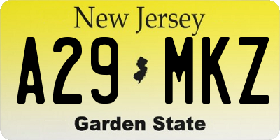 NJ license plate A29MKZ