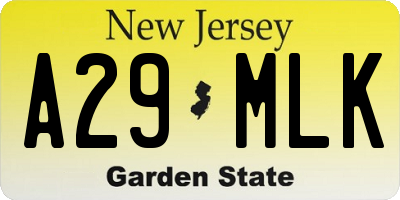 NJ license plate A29MLK