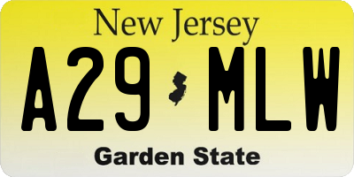 NJ license plate A29MLW