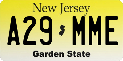 NJ license plate A29MME