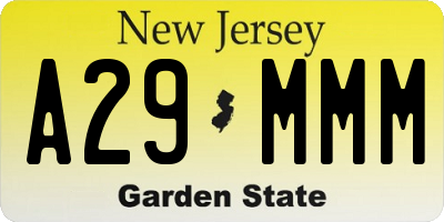 NJ license plate A29MMM