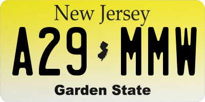 NJ license plate A29MMW