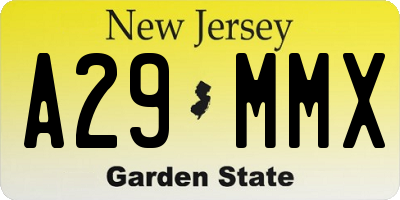 NJ license plate A29MMX