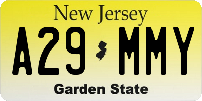 NJ license plate A29MMY