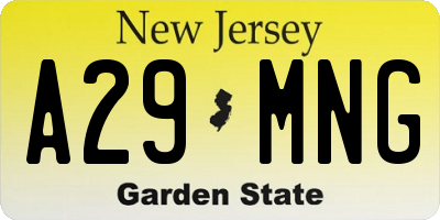 NJ license plate A29MNG