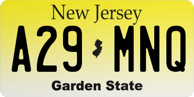 NJ license plate A29MNQ