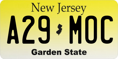 NJ license plate A29MOC