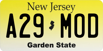 NJ license plate A29MOD