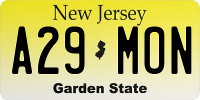 NJ license plate A29MON