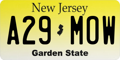 NJ license plate A29MOW