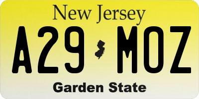 NJ license plate A29MOZ