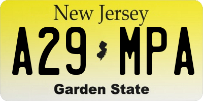 NJ license plate A29MPA