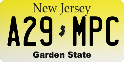 NJ license plate A29MPC