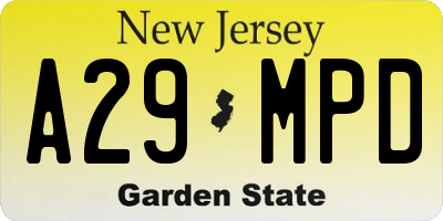 NJ license plate A29MPD