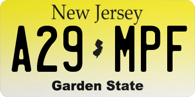 NJ license plate A29MPF