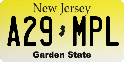NJ license plate A29MPL