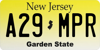 NJ license plate A29MPR