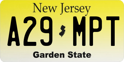NJ license plate A29MPT