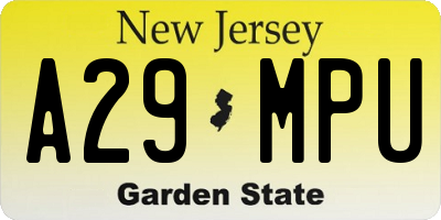 NJ license plate A29MPU