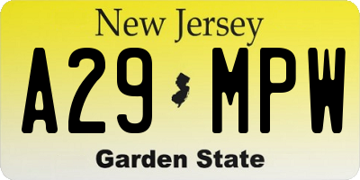 NJ license plate A29MPW