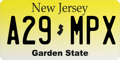 NJ license plate A29MPX
