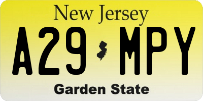 NJ license plate A29MPY