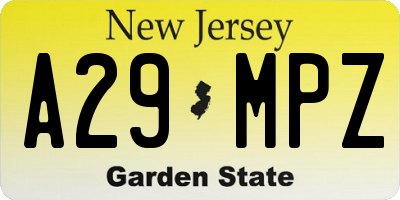 NJ license plate A29MPZ