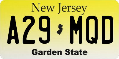 NJ license plate A29MQD