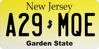 NJ license plate A29MQE