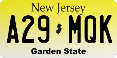 NJ license plate A29MQK