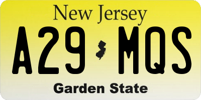 NJ license plate A29MQS