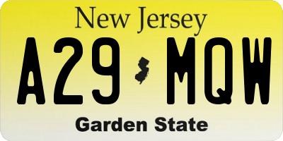 NJ license plate A29MQW