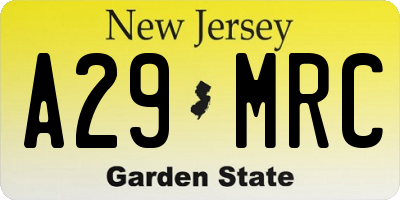 NJ license plate A29MRC