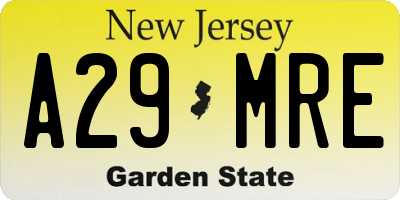 NJ license plate A29MRE