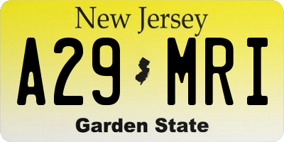 NJ license plate A29MRI