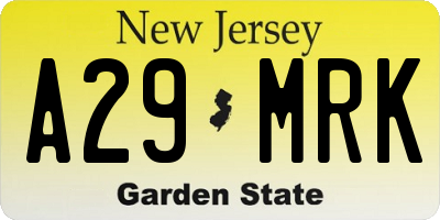 NJ license plate A29MRK