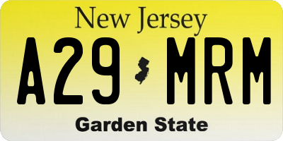 NJ license plate A29MRM