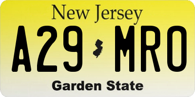 NJ license plate A29MRO